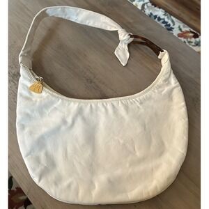 Vintage Morris Moskowitz White Leather Hobo Shoulder Bag Purse Faux Tortoise Y2K